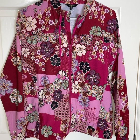 Johnny Was Yama Floral Zip-Up Track Jacket Coat Boho Chic Pink Red Small - Picture 9 of 9